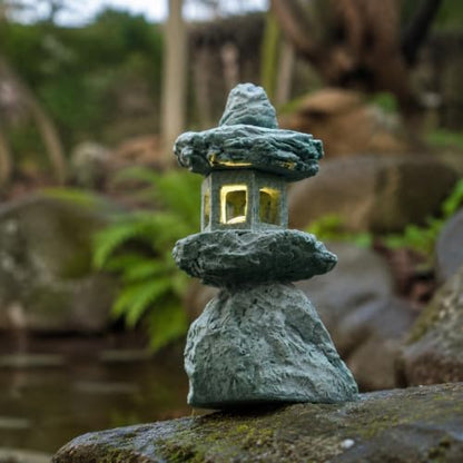Japanese Pagoda LED Lamp Statue Figurine, Small Pagoda Lantern with Warm LED Light, Zen Garden Decor, Japanese Decor for Home, Desk, Bonsai, Terrarium, Aquarium Ornament - style: Style M