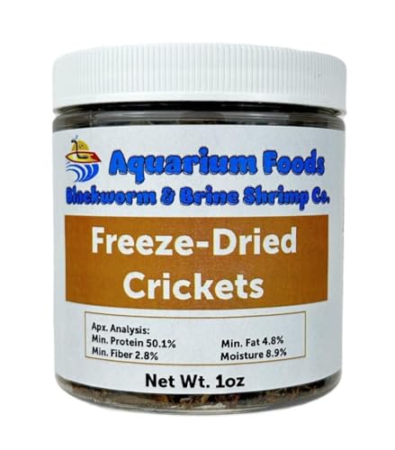 Crickets - Freeze-Dried All Natural Crickets for Large Fish, Reptiles, Turtles, Birds, Hamsters, Hedgehogs, Sugar Gliders, All Lizards…1oz Sm Round Jar