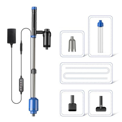 bedee Aquarium Vacuum Gravel Cleaner, 24W Electric Fish Tank Cleaner Vacuum, Automatic Water Change, Wash Sand, Water Circulation and Timed Off，Blue