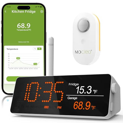 WiFi Remote Refrigerator Thermometer, 1/3 Mile Long Range Freezer Alarm, IP66 Waterproof, App Email Alert, with Digital Monitor Hub, 1 Smart Wireless Temperature Sensor for Kitchen, Fridge, RV - style: 1 Long Range LCD Hub + 1 Waterproof Sensor