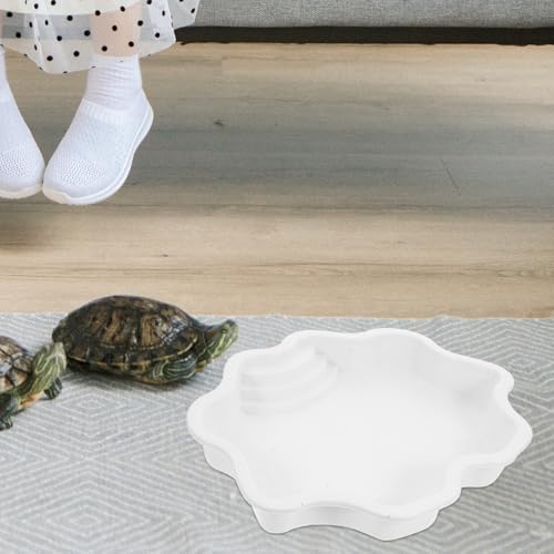 ABOOFAN Reptile Bathing Pool with Ramp Large Capacity Aquatic Animal Water Dish White Reptile Water Bowl for Soaking and Feeding Terrarium Use