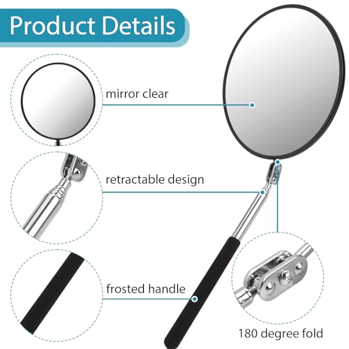 Telescoping Inspection Mirror, Circular Inspection Mirror, Flexible Inspection Mirror 360 Rotation with Extended Handle Round Inspection Mirrors for Checking Vehicle Condition(Dia-4 Inch) - size: 4 Inch