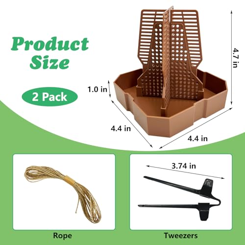2PCS Reptile Hunting Bowl,4.4"×4.4"×4.7" H Insect Feeding Box with Rope and Tweezers Chameleon Feeder Bowls Hanging Bearded Dragon Bug Bowls Mounted Insect Reptile Feeder Box(Brown, Small) - color: Brown, size: Small:4.4"L×4.4"W×4.7"H