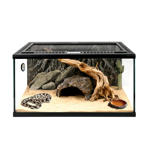 Reptile Glass Tank 20"*12"*10" Pre-Assembled Terrarium for Turtle,Hermit Crab,Bearded Dragon,Gecko,Lizard,Snake,Spider,Fish,Tarantula Enclosure with Top Screen Ventilation and Openning Door - size: 20*12*10inch