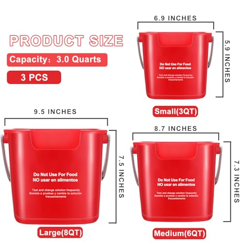 LemonRoad 3 Pcs Cleaning Bucket Small Sanitizing Square Bucket Multi-Size 3+6+8 Quart Detergent Pail for Home Commercial Restaurant Kitchen Office School Wash Rinse Sanitize Handwash(Red) - color: Red