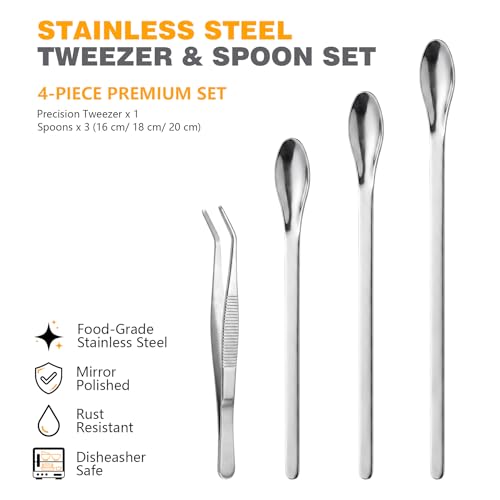 bvya Stainless Steel Medical Spoons Laboratory Sampling Spoon, Lab Utensils and Stainless Steel Tweezer, Pack of 6 - size: 6,3"