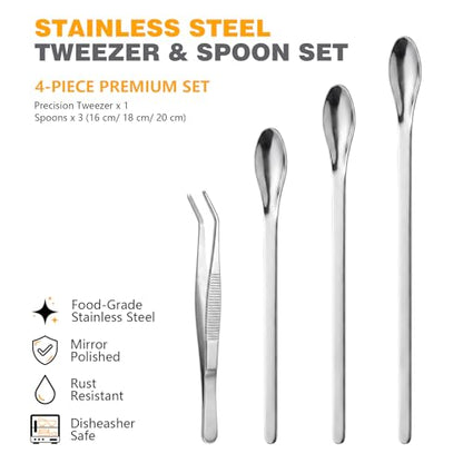 bvya Stainless Steel Medical Spoons Laboratory Sampling Spoon, Lab Utensils and Stainless Steel Tweezer, Pack of 6 - size: 6,3"