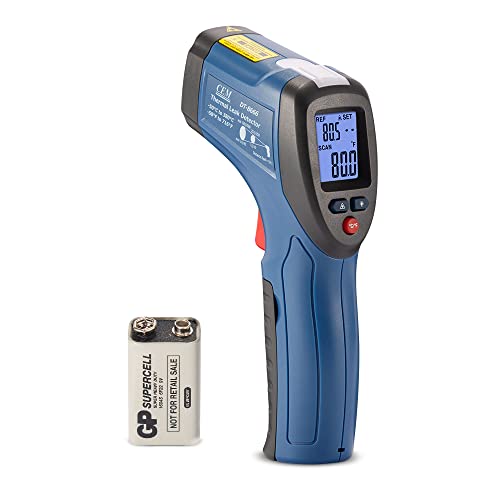 CEM DT-8666 Digital Infrared Meat Thermometer Gun,DS10:1 Instant Read Laser Temperature Gun for Griddle,Grill,Oven,Pizza, Thermal Air Heat Leak Detector for Industrial Repairs with Color Light Alarm