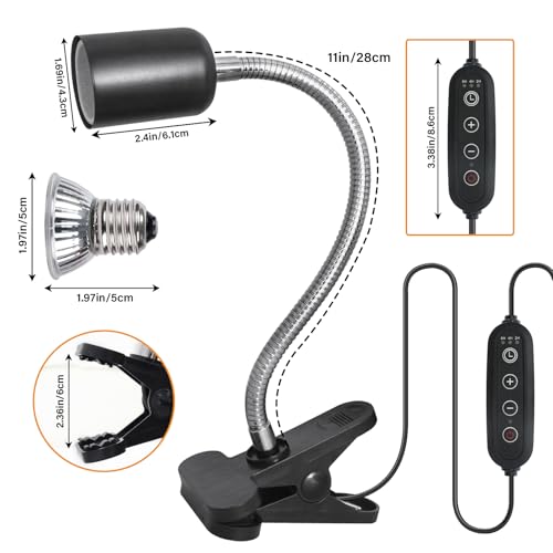 Reptile Heat Lamp with Clamp, Aquarium Turtle Tank Basking Light with 360° Rotatable, Timing, Dimming and 2 Pcs 50W UVA UVB Heat Light Bulb for Turtle, Lizard, Snake, Beared Dragon, Amphibians - size: Reptile Lamp-Dimmable and Timer