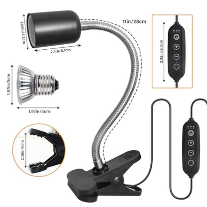 Reptile Heat Lamp with Clamp, Aquarium Turtle Tank Basking Light with 360° Rotatable, Timing, Dimming and 2 Pcs 50W UVA UVB Heat Light Bulb for Turtle, Lizard, Snake, Beared Dragon, Amphibians - size: Reptile Lamp-Dimmable and Timer