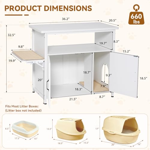 Verano Garden 40-50 Gallon Fish Tank Stand, Aquarium Stand, White | Cat Litter Box Enclosure, Storage Shelf, Cat Perch, Removable Divider, Scratch Mat, 36.2"x20.5" Tabletop, 660 LBS Capacity - color: White