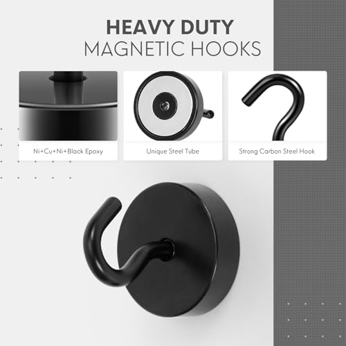 Neosmuk Magnetic Hooks, Cruise Ship Essentials, 80lb+ Heavy Duty Magnetic Hooks for Cruise Cabins, Refrigerator, Grill, Hanging, and Travel | Extra Strong Must-Haves Magnet Hook,Black | Cruise Ship Essentials,Heavy Duty Magnett Hooks for Cabins, Refrigera