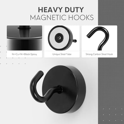 Neosmuk Magnetic Hooks, Cruise Ship Essentials, 80lb+ Heavy Duty Magnetic Hooks for Cruise Cabins, Refrigerator, Grill, Hanging, and Travel | Extra Strong Must-Haves Magnet Hook,Black | Cruise Ship Essentials,Heavy Duty Magnett Hooks for Cabins, Refrigera