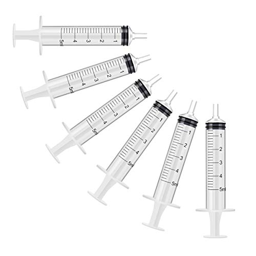 6 Pack – 5ml Plastic Syringe with Measurement, No Needle Suitable for Refilling and Measuring Liquids, Feeding Pets, Oil or Glue Applicator
