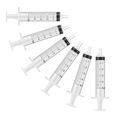 6 Pack – 5ml Plastic Syringe with Measurement, No Needle Suitable for Refilling and Measuring Liquids, Feeding Pets, Oil or Glue Applicator