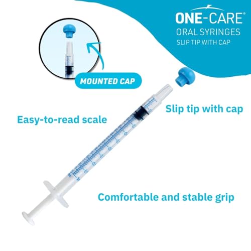 ONE-CARE 1ml Oral Syringe with Cap, Slip Tip Liquid Dispensers, 100/Box | Individually Wrapped, Food-Grade Plastic, Accurate Graduation for Precise Liquid Dosing, Oral Feed - Infants, Adults & Pets - size: 1ml