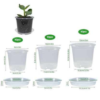 30 Pack 3/4/5 Inch Clear Nursery Pots with Drainage and 30 Pack Plant Saucers, Plant Pots for Plants Transparent Potting Containers for Plants Seeding Starter Pot (Clear, 3/4/5 Inch) - size: 3/4/5 Inch