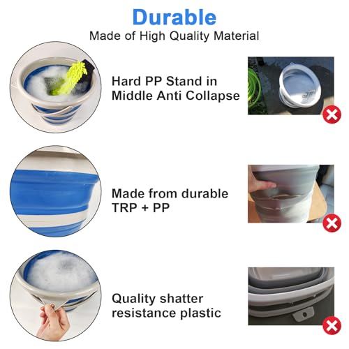 Collapsible Car Wash Bucket with Microfiber Mitt, 10L (2.6 Gallon) Portable Water Bucket with Handle for Car Wash Household Cleaning, Multiuse Collapsible Water Bucket and Car wash mitt - Blue - color: Blue