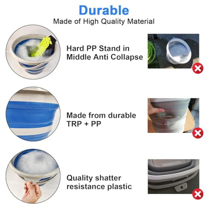 Collapsible Car Wash Bucket with Microfiber Mitt, 10L (2.6 Gallon) Portable Water Bucket with Handle for Car Wash Household Cleaning, Multiuse Collapsible Water Bucket and Car wash mitt - Blue - color: Blue