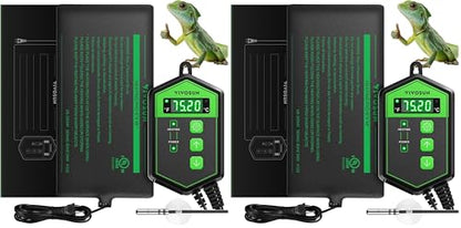 VIVOSUN Reptile Heating Pad 8x18 Inch with Thermostat Combo Under Tank Terrarium Heating Mat for Turtles, Lizards, Frogs, and Other Reptiles (Pack of 2) - size: 8x18 Inch with Thermostat (Pack of 2)