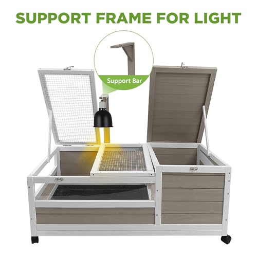 Tortoise Habitat with Lamp Holder in Indoor & Outdoor, Wooden Extensible Turtle Enclosure Table with 4 360° Lockable Wheels, Leakproof Tray, Openable Roof for Tortle, Lizard, Chameleon