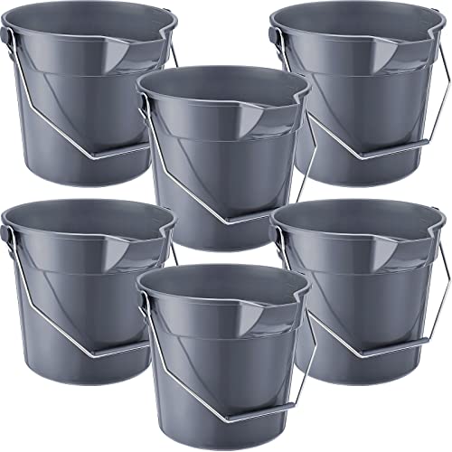 Didaey 6 Pcs 2.5 Gallon Bucket for Cleaning Plastic Heavy Duty Clean Bucket with Handle and Spout Industrial Storage Container(Grey)