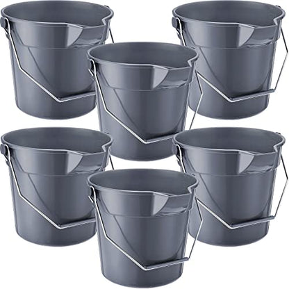 Didaey 6 Pcs 2.5 Gallon Bucket for Cleaning Plastic Heavy Duty Clean Bucket with Handle and Spout Industrial Storage Container(Grey)