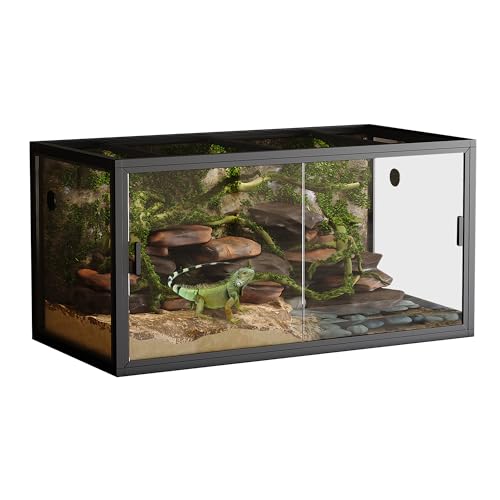Garvee 120 gal Reptile Terrarium 4x2x2 ft, Bearded Dragon Tank Snake Enclosure with Sliding Glass Doors, Heavy Duty Screen Ventilation Top for Bearded Dragons, Ball Python, Geckos, Lizards Black | Snake Enclosure 4x2x2 with Sliding Glass Door, Heavy Duty
