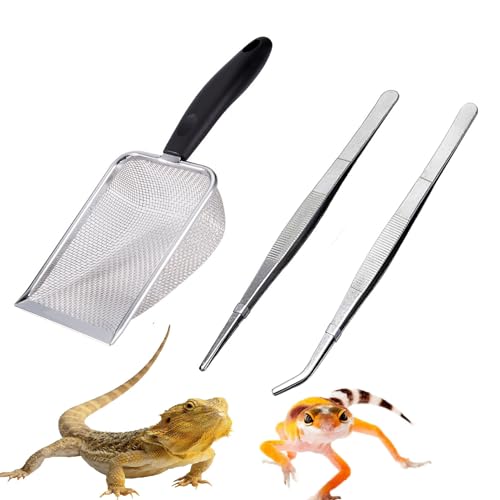 Reptile Sand Substrate Scoop Fine Mesh Reptile Feeding Tong (Black-2mm) | Stainless Steel 2mm Fine Mesh Reptile Scooper Terrarium Substrate Sand Bedding Litter Cleaner 2 Pcs Reptile Feeding Tongs - color: Black-2mm