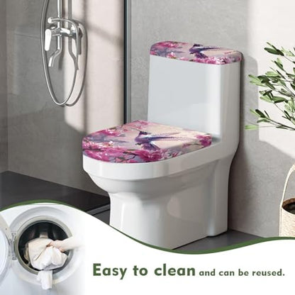Pink Toilet Seat Covers Set - Christmas Theme - Stain Resistant & Durable - color: Hummingbird Flower, size: One Size