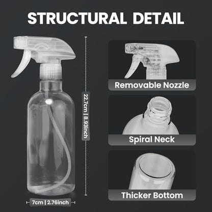 DIYSELF 4 Pack Spray Bottles, 500ml / 16oz Empty Plastic Water Spray Bottle | Fine Mist Clear Spray Bottle for Cleaning, Hair, Plants, Alcohol, BBQ, Garden, Travel, Squirt Bottle Lab Weighing Bottles - color: Clear, size: 4-Pack