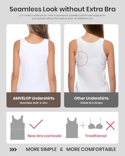 AMVELOP Tank Tops for Women Built in Bra Cotton Shelf Bra Tanks Layering Undershirts 2-3 Pack - color: 3 Pack-black/Dark Gray/Amygreen, size: XX-Large