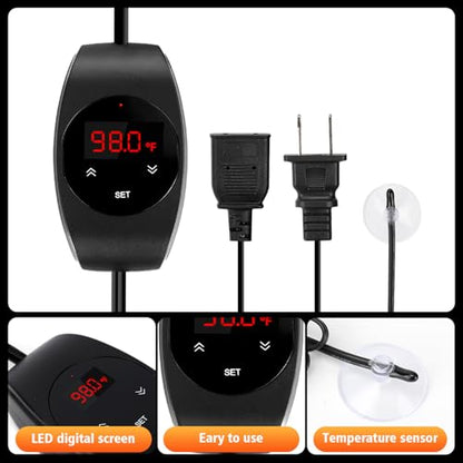 Reptile Dimming Thermostat Heat Lamp Temperature Controller for Seed Germination, Reptiles and Brewing Breeding Incubation Greenhouse, with LED Digital Screen, Memory Function, Switch Control Function