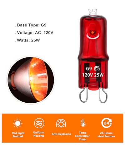 Reptile Heat Lamp G9 Bulb 25W 120V 2 Pin 3 Pack Base Light Bulb Replacement Dimmable Warm Red - color: Bulb 25w Red