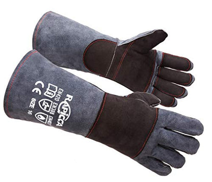 RAPICCA Animal Handling Gloves, Bite Proof Double Leather, 16 in Grey-Black | For Dog, Cat, Bird, Falconry, Snake & Reptile Handling; Vets, Groomers & Animal Control Teams - style: 16 Inches