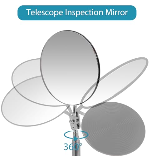 Telescoping Inspection Mirror, Circular Inspection Mirror, Flexible Inspection Mirror 360 Rotation with Extended Handle Round Inspection Mirrors for Checking Vehicle Condition(Dia-4 Inch) - size: 4 Inch