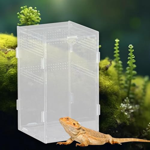 Reptile Breeding Box Terrarium Professional Clear Animal Habitat Cage with Ventilation Holes for Geckos Frogs Hermit Crabs- 12x12x20cm