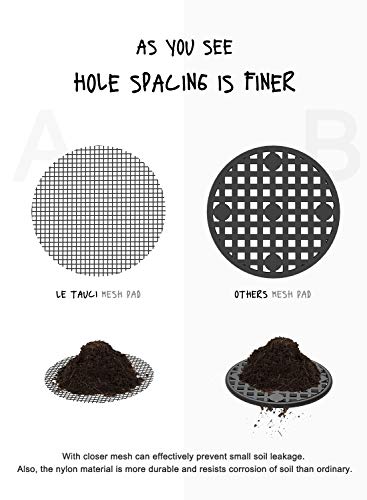 LE TAUCI Plant Pot Hole Mesh Pads, 2-Inch Round Flower Pot Drainage Covers, Prevent Soil Loss, Durable Reusable, Bonsai Bottom Grid Mat, Gardening Essentials, 100-Pack - size: 2*2 inches