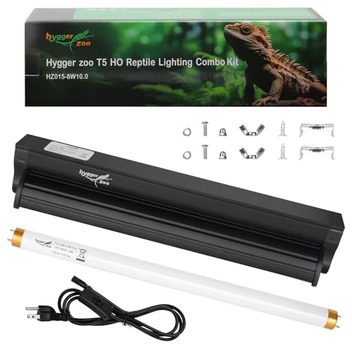 T5 UVB Reptile Light Fixture HO UVB Bulb Lighting Combo Kit, 10.0 UVB Light for Reptiles Terrarium Hood with 8W Reptile Light Bar UVA UVB Desert Lamp for Bearded Dragon Turtle Tank, 12 Inch - size: T5-12 Inch