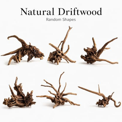 emours Natural Aquarium Driftwood, Horizontal Root Style Wood for Fish Tank Decor, Unique Driftwood for Aquascape, Terrarium and Reptile Display (8-12" (20-30 cm)) - size: 8-12" (20-30 cm)