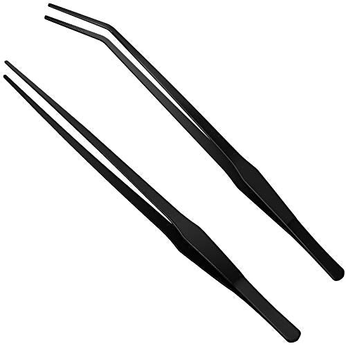Luxiv 15 In Aquarium Tweezers Set, Straight And Curved Feeding Tongs | 15in Stainless Steel Straight And Curved Tweezers, For Fish Tank Plants, Aquascaping, Cleaning And Feeding, Anti-rust Durable - color: Black