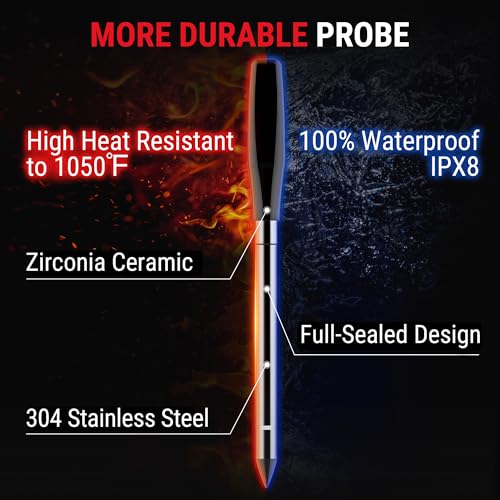 TempPro TempSpike 1000FT Wireless Meat Thermometer Digital with 2 Probes | RF Technology, Wire-Free IPX8 Probes, Alarms, Large Backlit LCD, Food Thermometer Cooking Turkey, Smoker, BBQ, Grill Gift - style: 1000ft