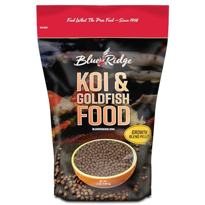 Blue Ridge Koi Fish Food 2lb - Koi Food 3/16” Large and Mini Blend Growth Formula, Goldfish Food, Premium Fish Food for Ponds, Ponds Fish Food, Floating Pond Pellets - size: 2 Pound (Pack of 1)