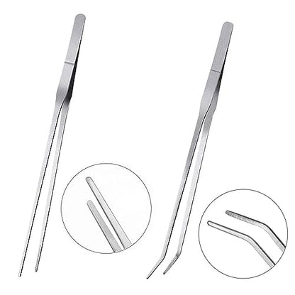 3Pcs Aquascaping Tools Kit, Long Stainless Steel Aquatic Plant Tweezers, Scrapers, Long Handle Feeder Tools for Fish Aquariums, Reptiles Snakes Lizard Gecko Spider and Bird (Silver) - color: Silver