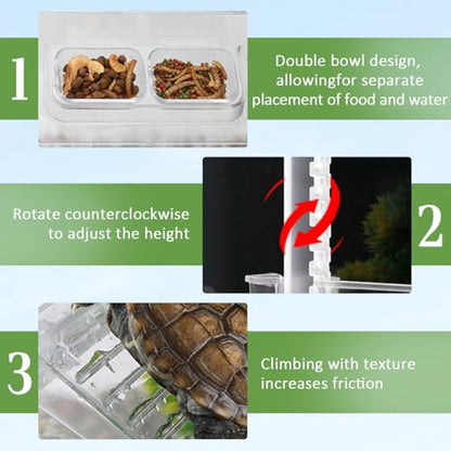 La La Pet Elevated Hanging Turtle Basking Platform with Removable Ladder Food Bowls Adjustable Clear Acrylic Turtle Resting Terrace Reptile Habitat for Fish Tank Aquarium Decor S - size: Small