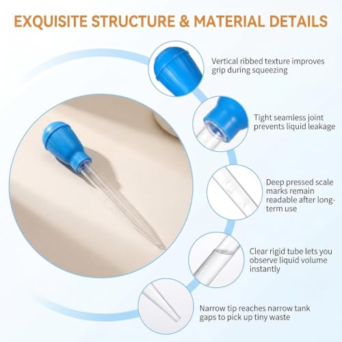 Aquarium Cleaning Pipette Manual Gravel Cleaner Tool 2 Pack | Clear acrylic tube with soft silicone bulb; pointed tip for waste suction; for small tank cleaning partial water change