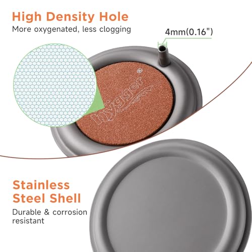 hygger Aquarium Air Stone, 3.4 Inch Nano Air Stone Makes Super Tiny Bubbles, Ultra Quiet Dissolved Oxygen Diffuser Small Airstone with Stainless Steel Base for Aquarium, Fish Tank & Hydroponic, Round - size: 3.4 Inch