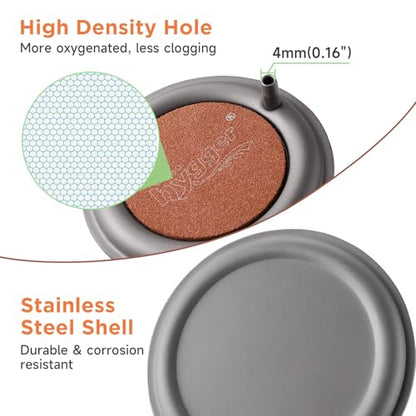 hygger Aquarium Air Stone, 3.4 Inch Nano Air Stone Makes Super Tiny Bubbles, Ultra Quiet Dissolved Oxygen Diffuser Small Airstone with Stainless Steel Base for Aquarium, Fish Tank & Hydroponic, Round - size: 3.4 Inch