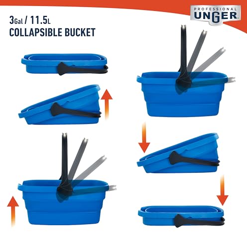 Unger Professional 3-Gallon Collapsible Bucket, Portable Household Cleaning Supplies, Small Washing Buckets with Handles, Essential Water Container and Storage Organizer Tool - size: 3-Gallon Bucket