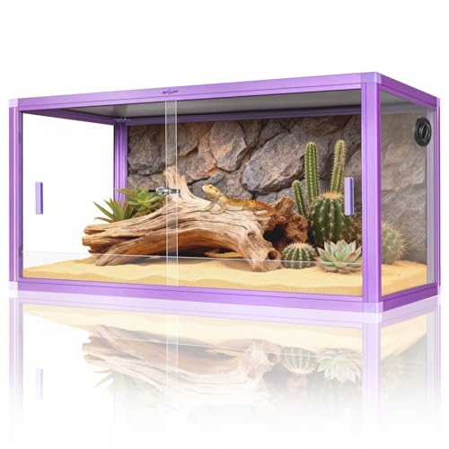 REPTI ZOO 50 Gallon Reptile Terrarium Tank, 36"x18"x18" Lightweight Enclosure with Tempered Glass Doors & Top Screen Ventilation, Large Habitat for Bearded Dragons, Snakes, Lizards, Geckos - Purple